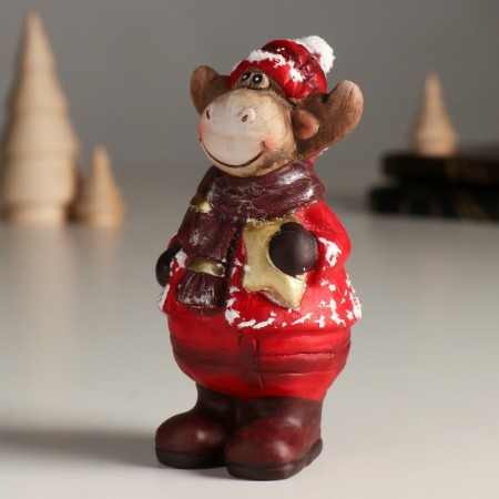 Souvenir Ceramics "Losik in a red down jacket, holds the star" 7.3x6.8x12.6 cm-4