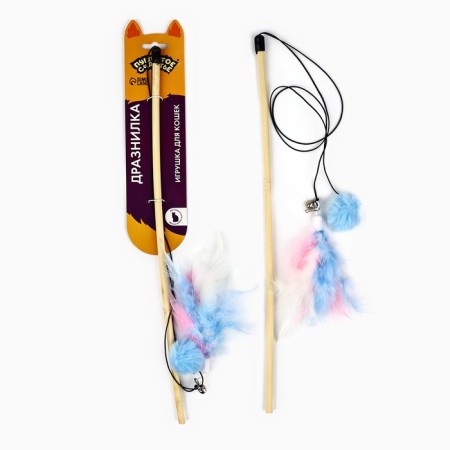 Toy tearing for cats with pen and pompom "Kit", blue-1