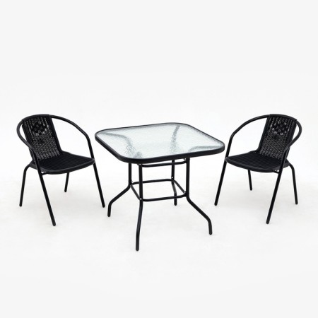 Set of garden furniture: square table and 2 gray chairs