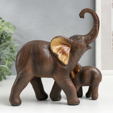 Souvenir Polystone "Elephant African Brown with Elephant" Golden ears 17.5x17.5x8 cm-2