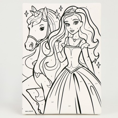 Picture on numbers for children "Doll with a unicorn", 21 x 15 cm-3