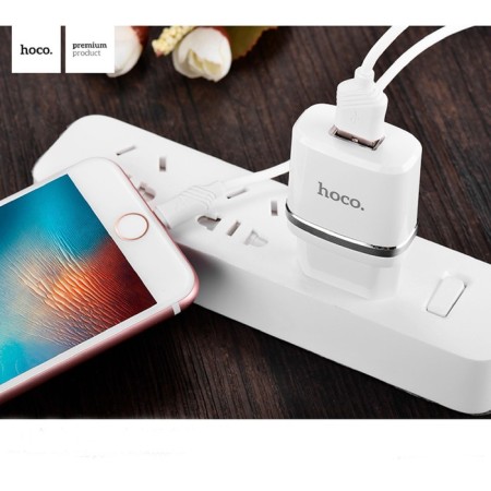 Network charger Hoco C11, USB - 1 A, Lightning 1 m, white cable-6