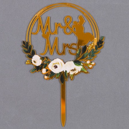 Topper Mr & Mrs, Circle, Golden Color