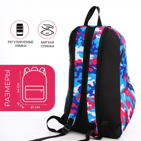 The backpack is waterproof with lightning, 3 pockets, blue/pink color-1