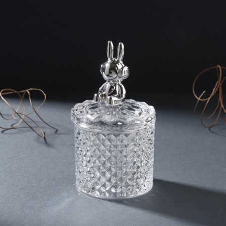 Casket glass "Hare in headphones. Rombs" silver 6x6x12 cm-1