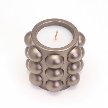 A candle in a candlelight made of gypsum with spherical faces, 10x10cm, gray-brown-2
