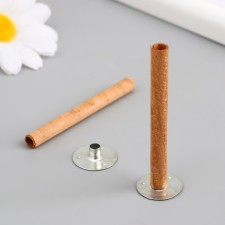 A candle wick with a metal holder is a round 0.6x6.5 cm