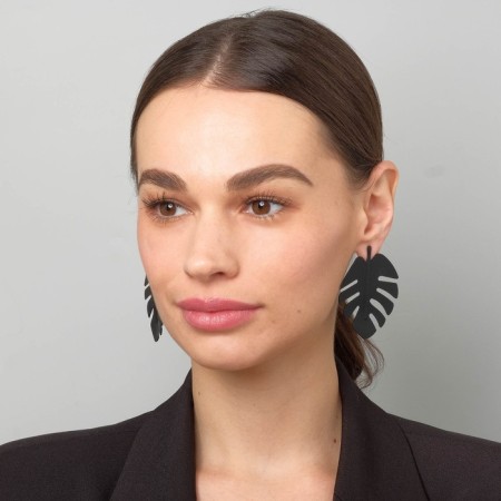 Monster metal earrings leaf, black color-3