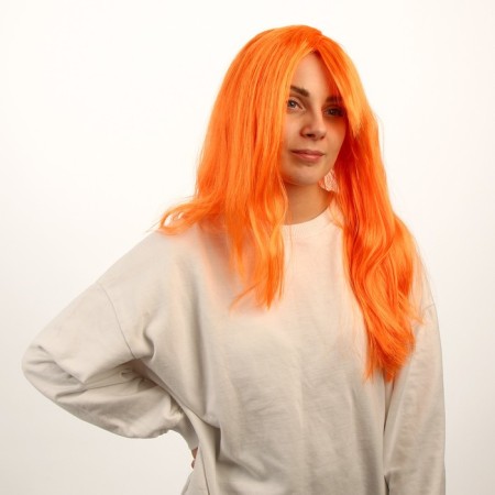 Carnival wig, long straight hair, orange color, 120 g