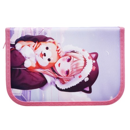 Penal 3 sections, tab inside, 140 x 210 x 40 mm, fabric, calligrata top Block "Anime Friends"-1