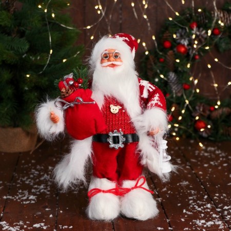 Santa Claus "with boxes gift and flashlight" 31 cm, red