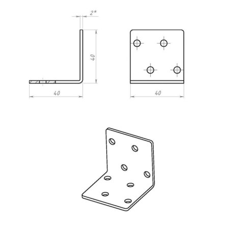 Fixed corner 40 x 40 x 40 x 2 mm, galvanized-2
