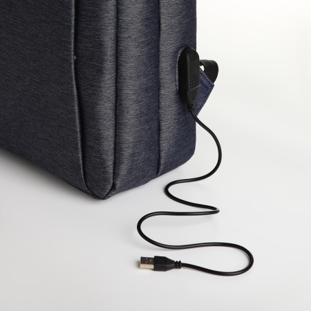 City backpack on a zipper, 2 pockets, with USB, blue color-6