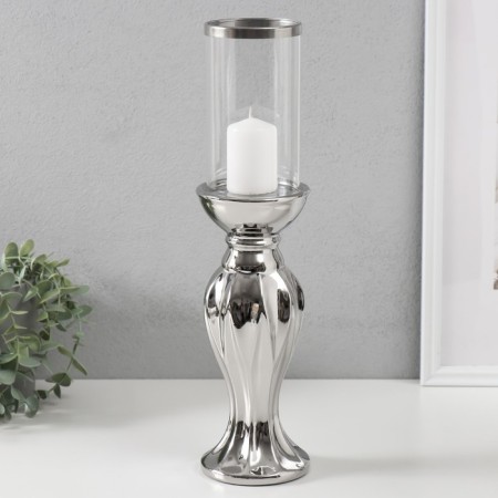 Ceramics candlestick, glass for 1 candle "Versailles" d = 7.5 cm silver 9.5x9.5x38.5 cm-3