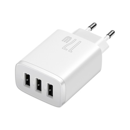 Network charger Baseus, 3USB, 3 A, 17W, white-1