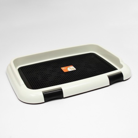 Dog toilet 67 x 46 x 8 cm, with a wall, a removable grill and column, black-6