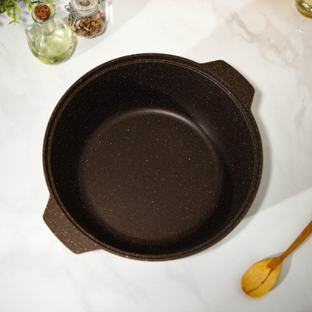 Frying, 5 l, d = 30 cm, glass cover, anti -stick coating, color coffee marble-3
