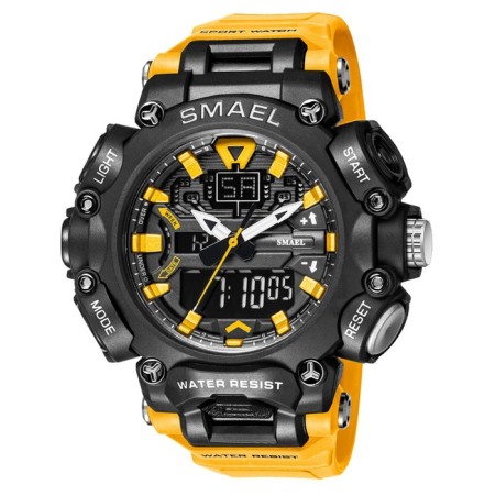 Watch is electronic watch, with an alarm clock, d-6.1 cm, strap L-26 cm, 5 atm, yellow strap