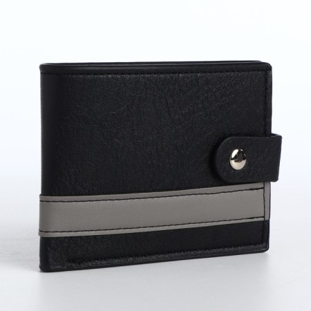 Men's purse on the button, a department for cards, coins, black color-1