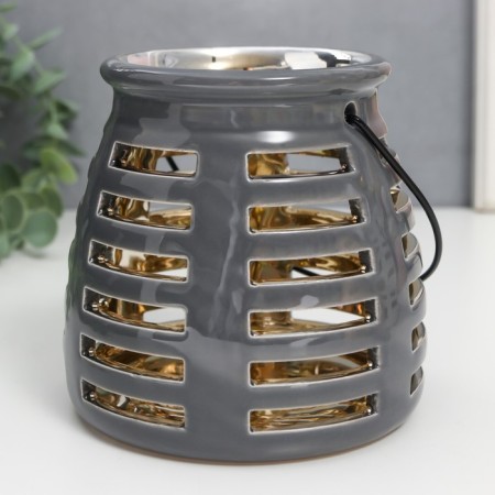 Ceramics candlestick for 1 candle "Lantern. Strips" inside gold Mix 11.5x11.5x11 cm-3
