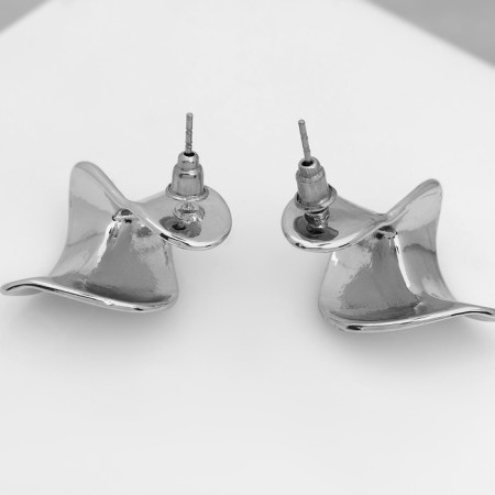 Earrings Metal "Modern" Distortion Mini, Color Silver-2