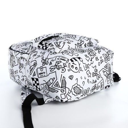 School backpack from textiles on lightning, 3 pockets, white/black color-4