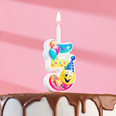 Candle for the cake "Smiley with balls", 9.9 cm, number "5"