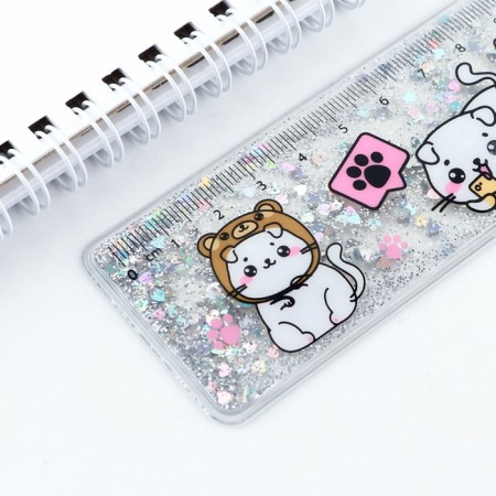 Ruler - shaker with sequins "I am a cat, you are a cat", 15 cm-2