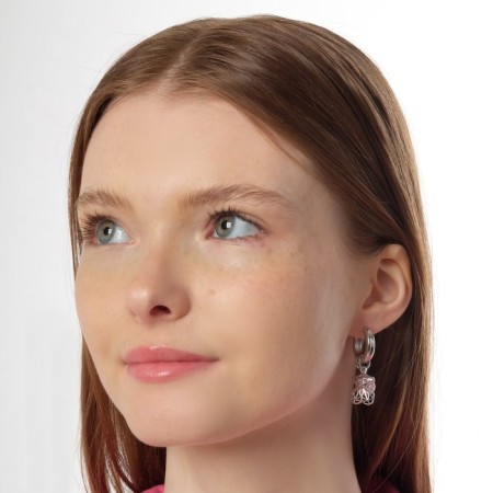 Earrings with the removable element "Transformer" Bear, pink color in silver-3