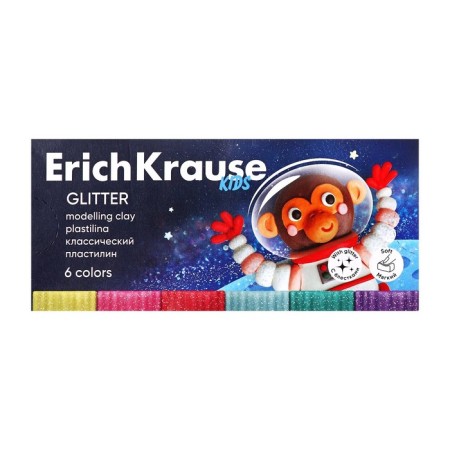 Plasticine 6 colors, 108 g, Erichkrause "Kids Space Animals Glitter", with sparkles, with glass, in cardboard packaging-3