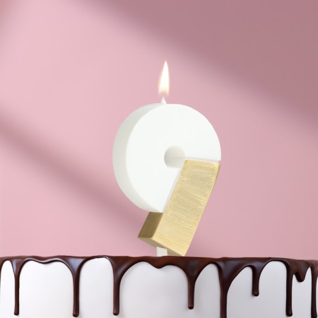 Candle in the Manhattan cake, number "9", white with gold, 5 cm