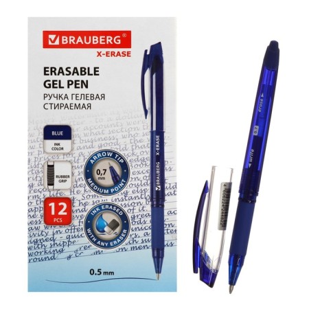 A pen with erased ink, gel, Brauberg "X-Erase" 0.7 mm, flu, blue case, blue ink