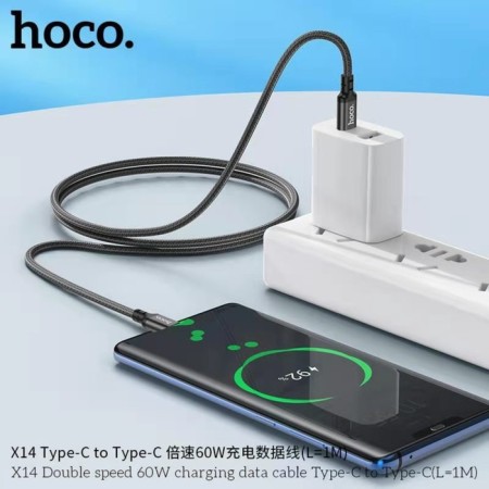 Hoco X14, Type-C cable-Type-C, 60 W, 3 A, 1 m, data transfer, nylon braid, black-5