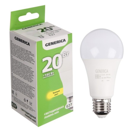LED LED Generica A60, 20 W, pear, 3000 K, E27, 230 V, LL-A60-20-230-30-E27-G