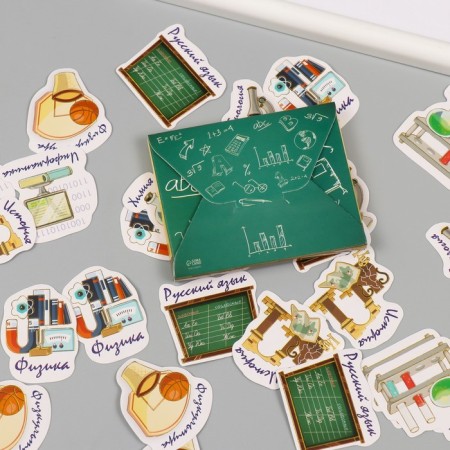 Stickers for creativity "School objects" embossing gold set 48 pcs 9x7x0.8 cm-6