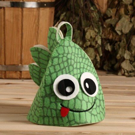 Bath cap "Dragon with a comb" felt green