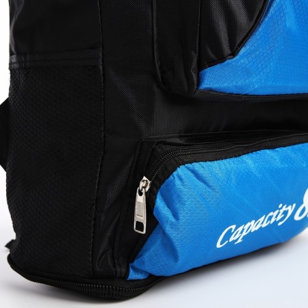 A backpack on a zipper with an increase, 55l, 5 external pockets, blue color-7