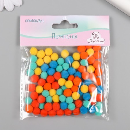 Pompons, 8 mm, 100 pcs/pack, 100% polyester, 5 colors in the assortment of 20 pcs-2
