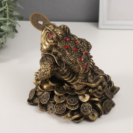 NECK Polystone Bronze "Cash toad with coin on the mountain of coins" 16.2x19x16.5 cm-2