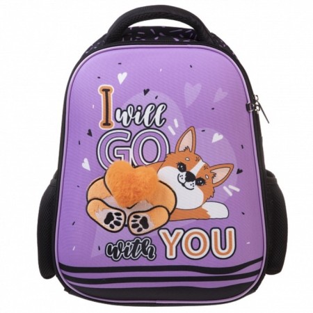 Frame backpack 38 x 29 x 12.5 cm, Hatber Ergonomic Light "Milashka Corgi", Pink/Black NRK71013-1