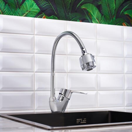 BouOU B8282-10F-E025 kitchen mixer, flexible surge, triumphant aerator, brass, chrome 1028562-1