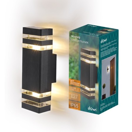 Wall lamp, invoice Duwi Techno, 110x95x320mm, 2he27, alum/glass, IP65, black, 990523