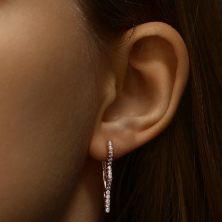 Earrings with rhinestones Xuping Lightning, white color in pink gold-1