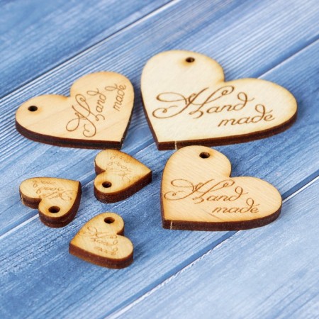 Set of tags "Hand Made", hearts, 40x43mm - 6pcs; 30x33 mm - 6pcs; 15x16 mm - 27 pcs-1
