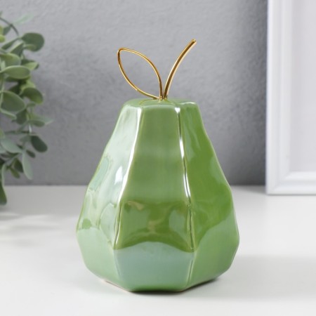 Souvenir ceramics, metal "Green pear with faces, with a twig" 10x10x16 cm