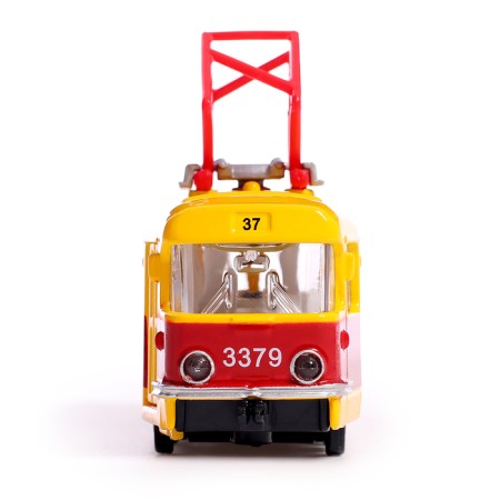 Metal machine "tram", light and sound effects, doors open, inertial, 18 cm-2