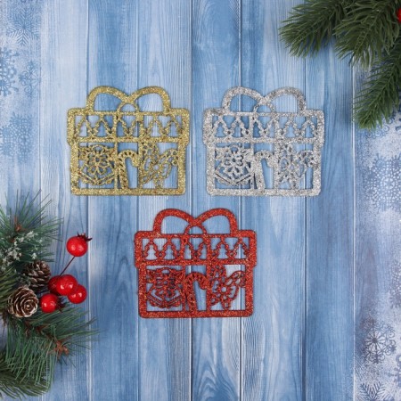 Decoration Christmas tree "Gift with sweets" (set of 3 pcs) 8x8.5 cm, mix