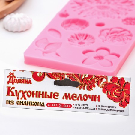 Mold "Flowers", silicone, 25 × 10 cm, pink color-3