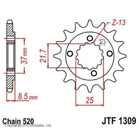 Leading star JTF1309-14, F1309-14, JT SPROCKETS, chain 520, 14 teeth