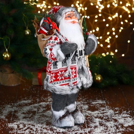 Santa Claus "In a white-red fur coat with a strap, with skis" 45 cm-1